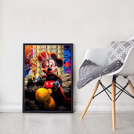 Quadro Decorativo Mickey Mouse Ostentando Dinheiro Cifra Coroa Negócios