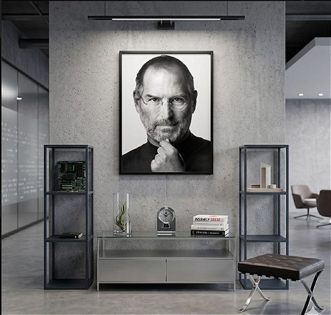 Quadro Decorativo Steve Jobs Preto e Branco Apple Informática Negócios
