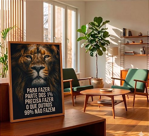 Quadro Decorativo Leão Frase Motivacional 1% Negócios