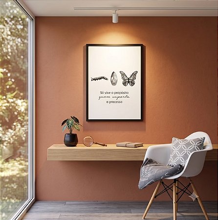 Quadro Decorativo Frase Vive Propósito Processos Casulo Borboleta Fases Metamorfose