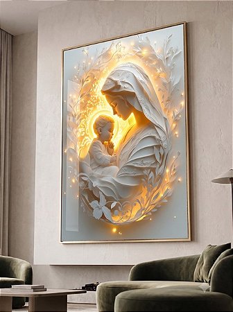 Quadro Decorativo Nossa Senhora Religião Fé Luz Jesus e Maria