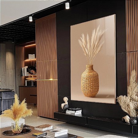 Quadro Decorativo Vaso Trigo Natureza Delicado Cesto Palha Luxo Minimalista