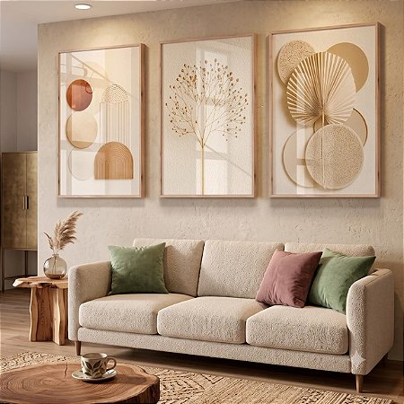 Quadro Decorativo Folhas Folhagens Abstrato Boho Tons Pastéis Flores