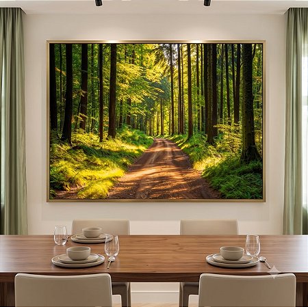 Quadro Decorativo Floresta Árvores Caminhos Natureza Luz do Sol Paisagem