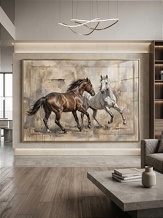 Quadro Decorativo Cavalos Selvagens em Movimento Fazenda Rústico Animais