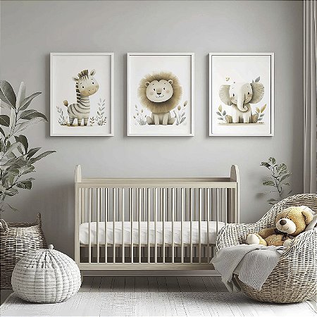 Quadro Decorativo Infantil Zebrinha Elefantinho Leãozinho Selva Safari