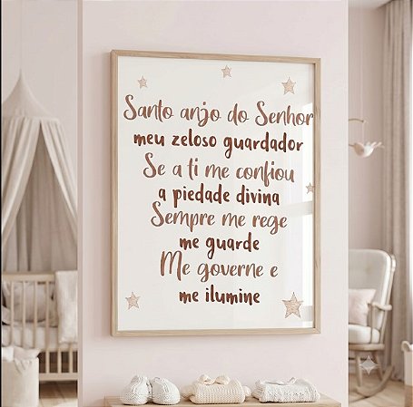 Quadro Decorativo Infantil Oração Santo Anjo Religioso Estrelas