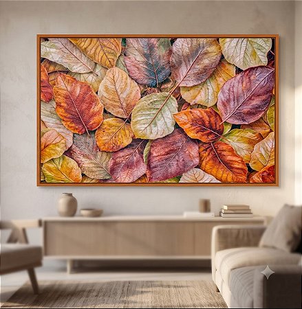 Quadro Decorativo Natureza Folhas Secas Outono Tons Quentes Laranja