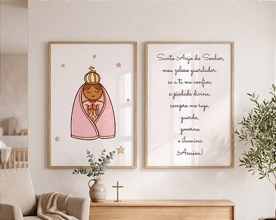 Quadro Decorativo Oração Santo Anjo Nossa Senhora Religioso
