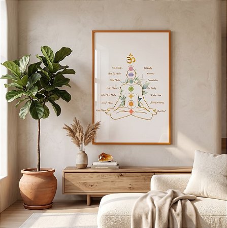 Quadro Decorativo Meditação 7 Chackas Sistema Corpo Humano Yoga Terapias