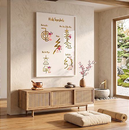 Quadro Decorativo Símbolos Sagrados Reiki Chackas Meditação Terapia
