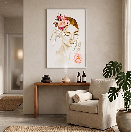 Quadro Decorativo Estética Spa Skin Care Face Beleza Mulher Floral