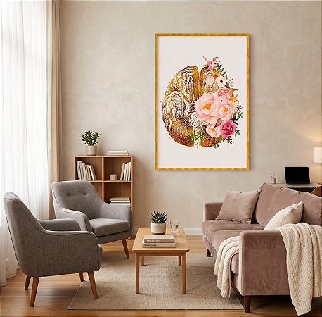 Quadro Decorativo Cérebro Rosa Flores Psicologia Psiquiatria Medicina