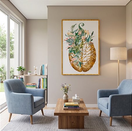 Quadro Decorativo Cérebro Anatomia Humana Medicina Clínica Médica e Psicológica Tons Verdes