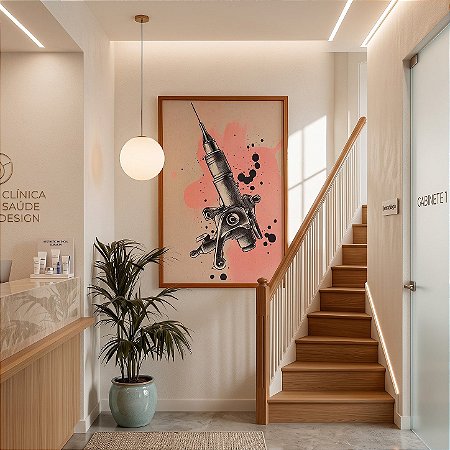Quadro Decorativo Estúdio Tattoo Máquina de Tatuagem Retrô Clínicas Estética