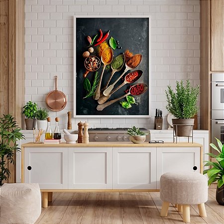 Quadro Decorativo Temperos Colheres Condimentos Cores Goumert Cozinha Pimenta