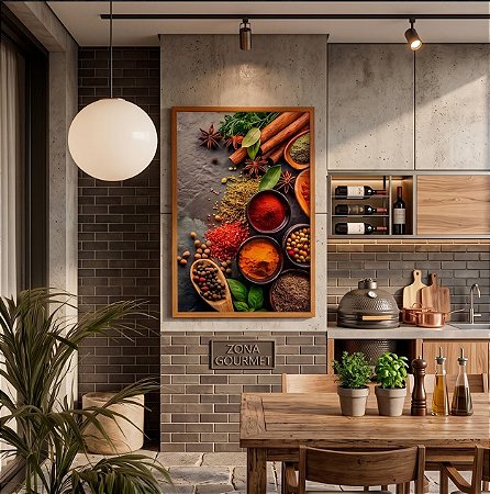 Quadro Decorativo Temperos Potes Colheres Condimentos Cores Goumert Cozinha