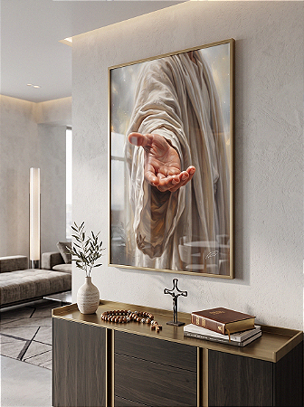 Quadro Decorativo Mão de Jesus Estendida: Acolhimento e Fé Religião
