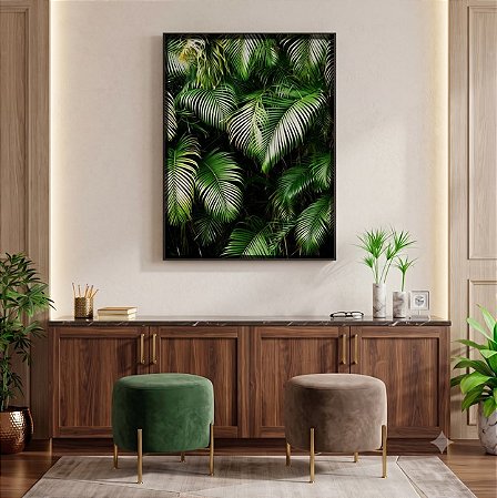 Quadro Decorativo Folhagem Verde Profundo Botânica Tropical Palmeiras