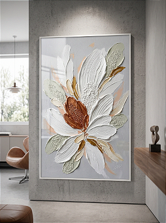 Quadro Decorativo Flor Texturas Elegância Botânica Desenho Espatulado Pintura