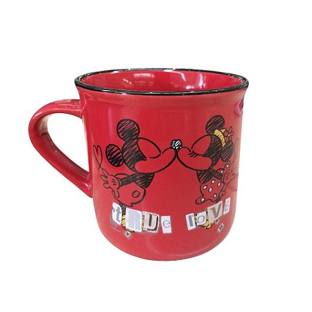 Caneca De Porcelana Vermelha Mickey & Minnie True Love: Disney