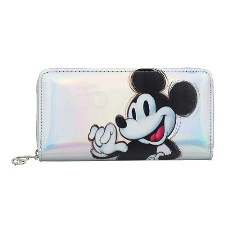 Carteira Retangular Prateado Mickey Mouse Disney 100 Anos 10x20cm: Disney