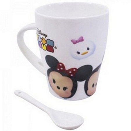 Caneca De Porcelana Com Colher Mickey & Minnie Tsum Tsum: Disney - MKP