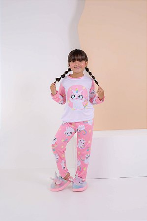 Pijama Gato Unicórnio Menina Manga Longa