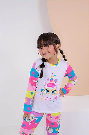 Pijama Unicórnio Estrelar Menina Manga Longa