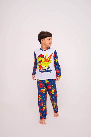 Pijama Dino Skatista Manga Longa