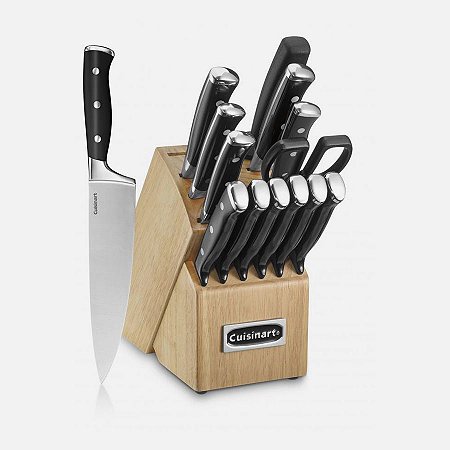 Jogo de Facas Cuisinart Aço Inox 15 Peças Preto Rebite Triplo - C77BTR-15P
