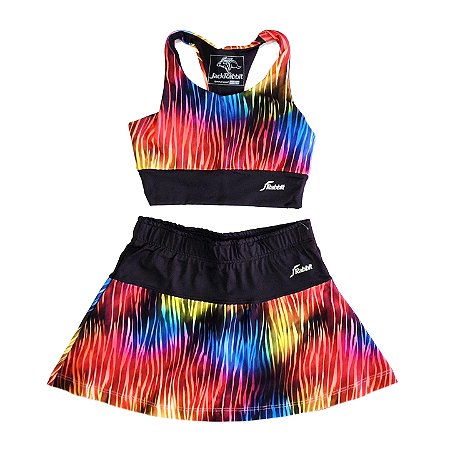 Conjunto Esportivo infantil Shorts-Saia + Top Fire