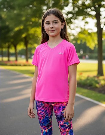 Camiseta esportiva infantil JRabbit Gola V UV50+ Rosa