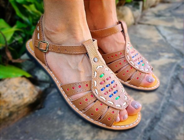 Sandália em couro fechada caramelo - Sandal PREMIUM