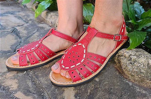 Sandália em couro fechada vermelha - Sandal PREMIUM RED