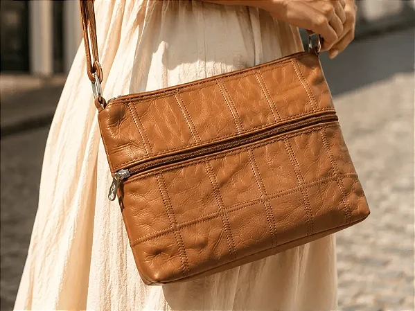 Bolsa Feminina de Couro Transversal Caramelo