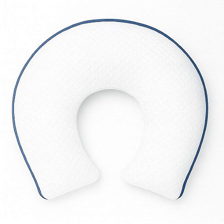 Almofada de Amamentação malha matelassada branca c/ rolote azul marinho