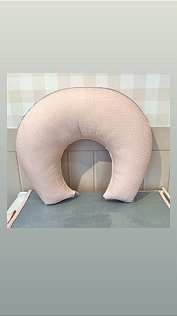 Almofada de Amamentação algodao rosa bebe quadriculada com rolote azul