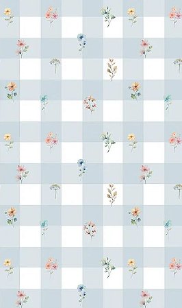 Papel de parede quadriculado azul floral