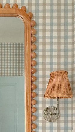 Papel de parede quadriculado Vichy azul e bege