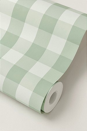Papel de parede quadriculado Vichy verde malva