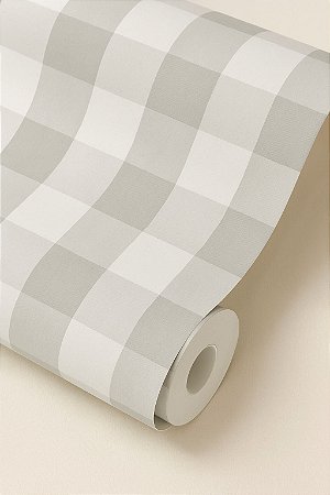 Papel de parede quadriculado Vichy cinza