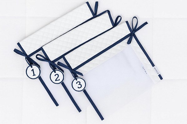 Saquinhos de maternidade filó, malha e acabamento marinho