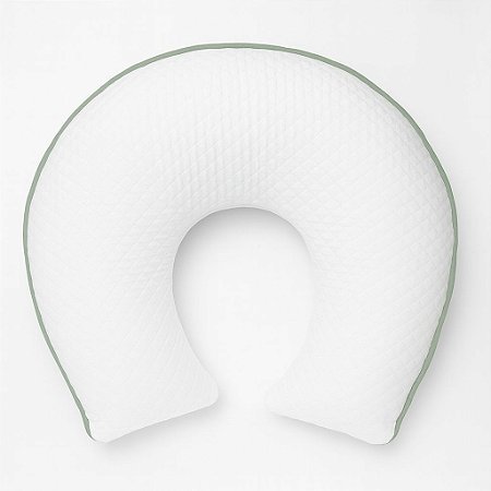 Almofada de Amamentação malha matelassada branca c/ rolote verde malva