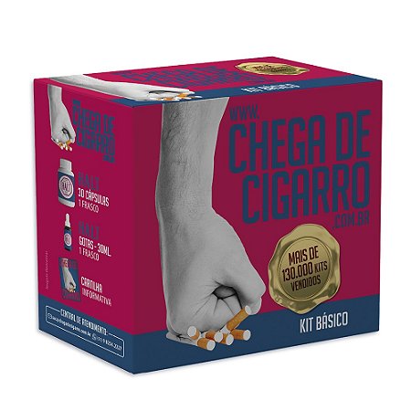 KIT CHEGA DE CIGARRO - 1 Frasco de Gotas + 1 Frasco de 30 Cápsulas + Material didático