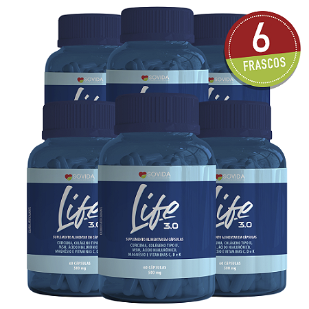 6 frascos de Life 3.0 com 60 cápsulas
