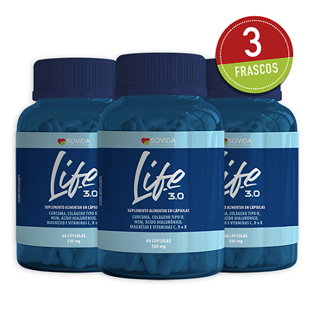 3 frascos de Life 3.0 com 60 cápsulas