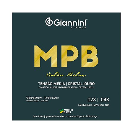 Encordoamento Violão Nylon MPB Cristal com Ouro Giannini