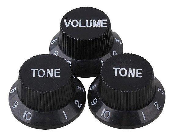 Kit 3 Knobs Guitarra Stratocaster 2 Tone 1 Volume Cor Preto