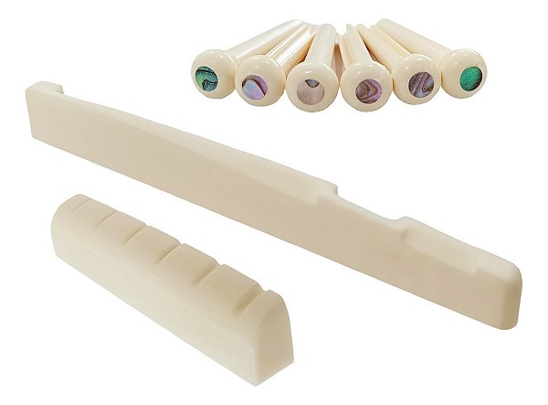 Nut E Rastilho 74mm Osso Natural Violão Aço Nylon + Pinos Madre
